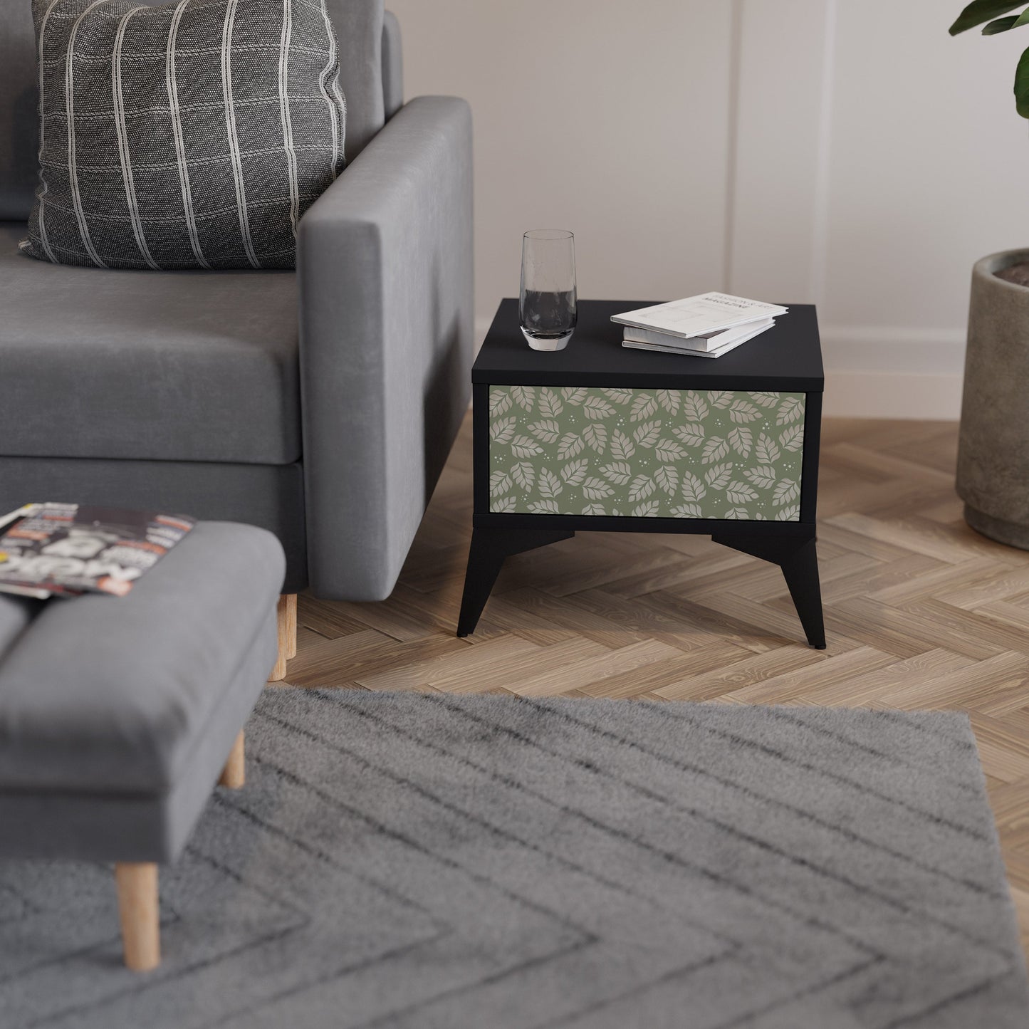 LEAVES ON GREEN Nightstand in Black Finish