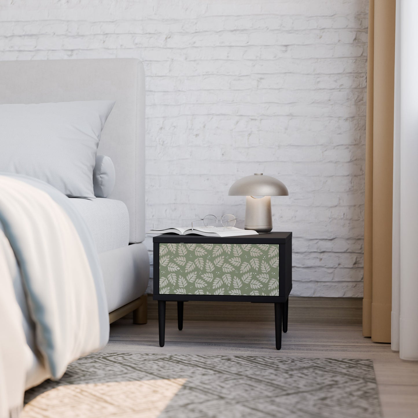 LEAVES ON GREEN Nightstand in Black Finish