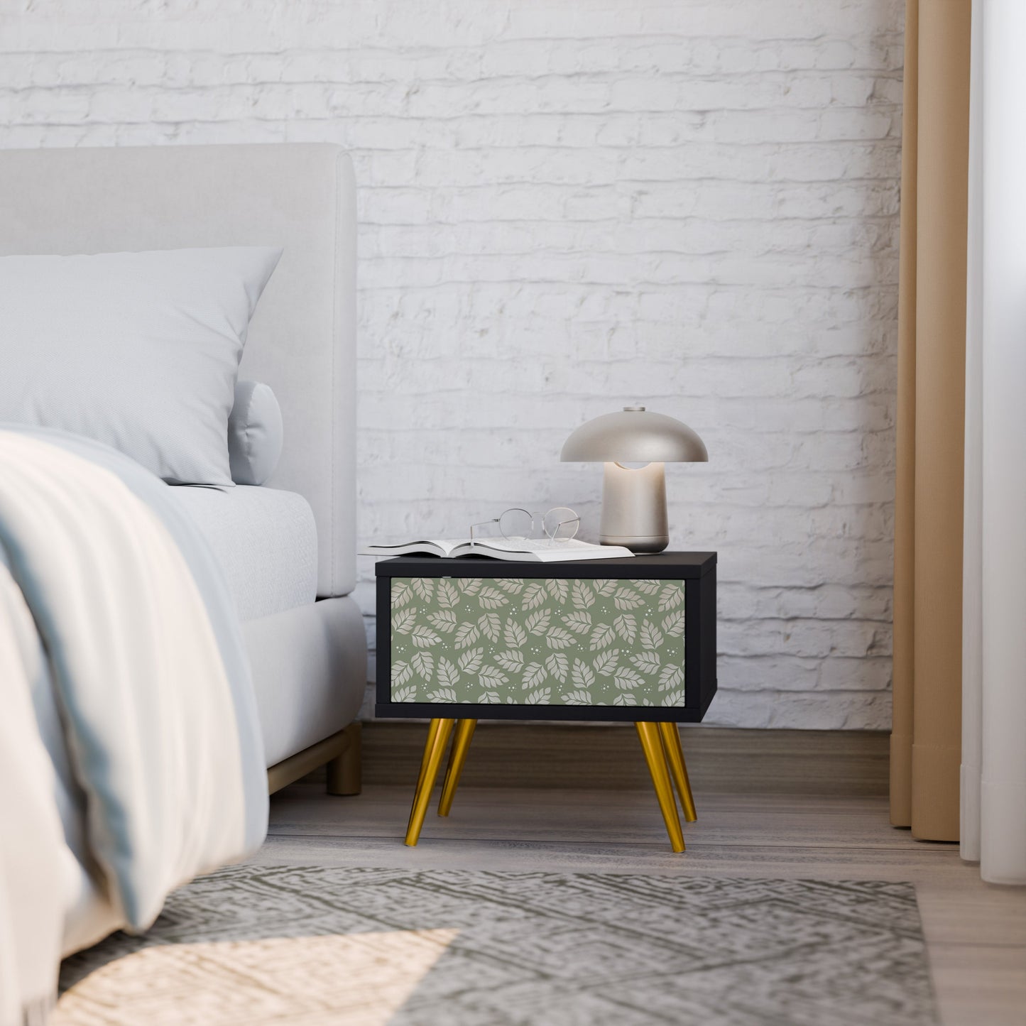LEAVES ON GREEN Nightstand in Black Finish
