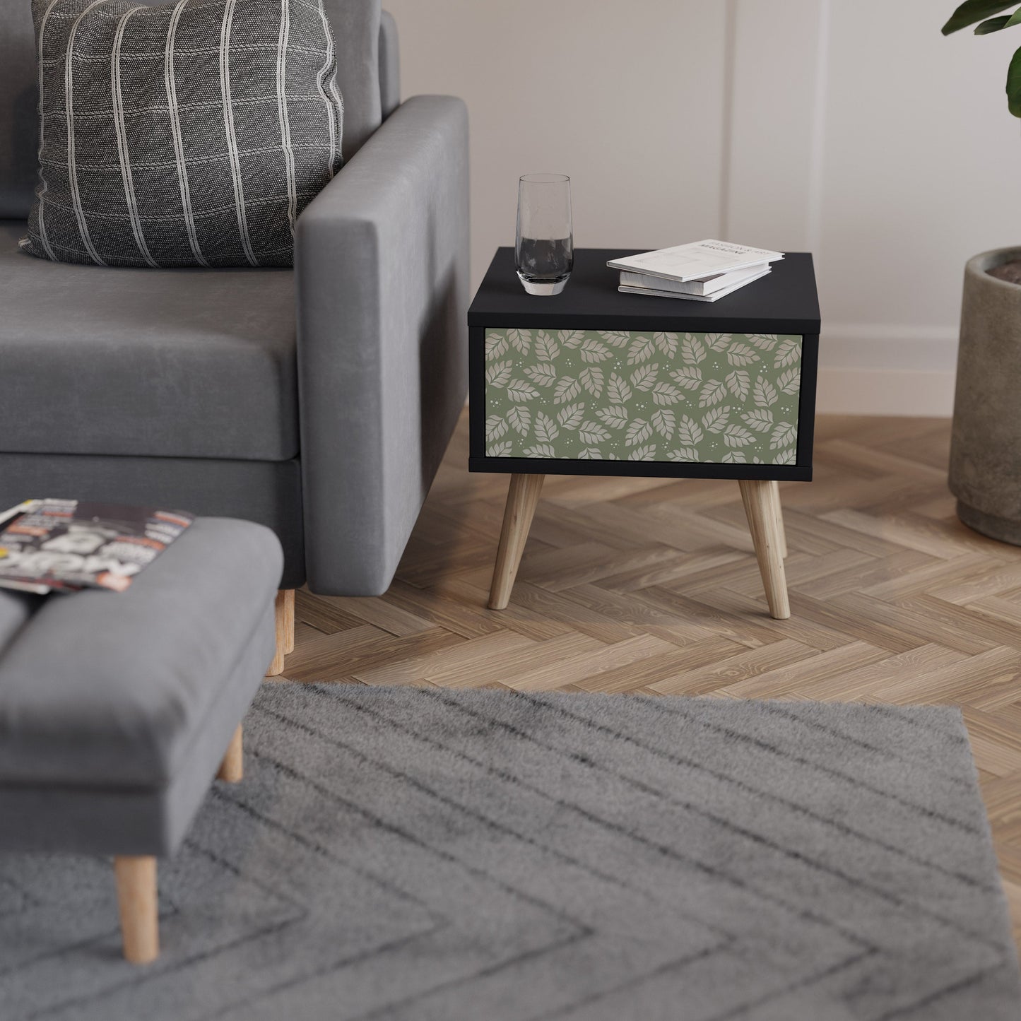 LEAVES ON GREEN Nightstand in Black Finish