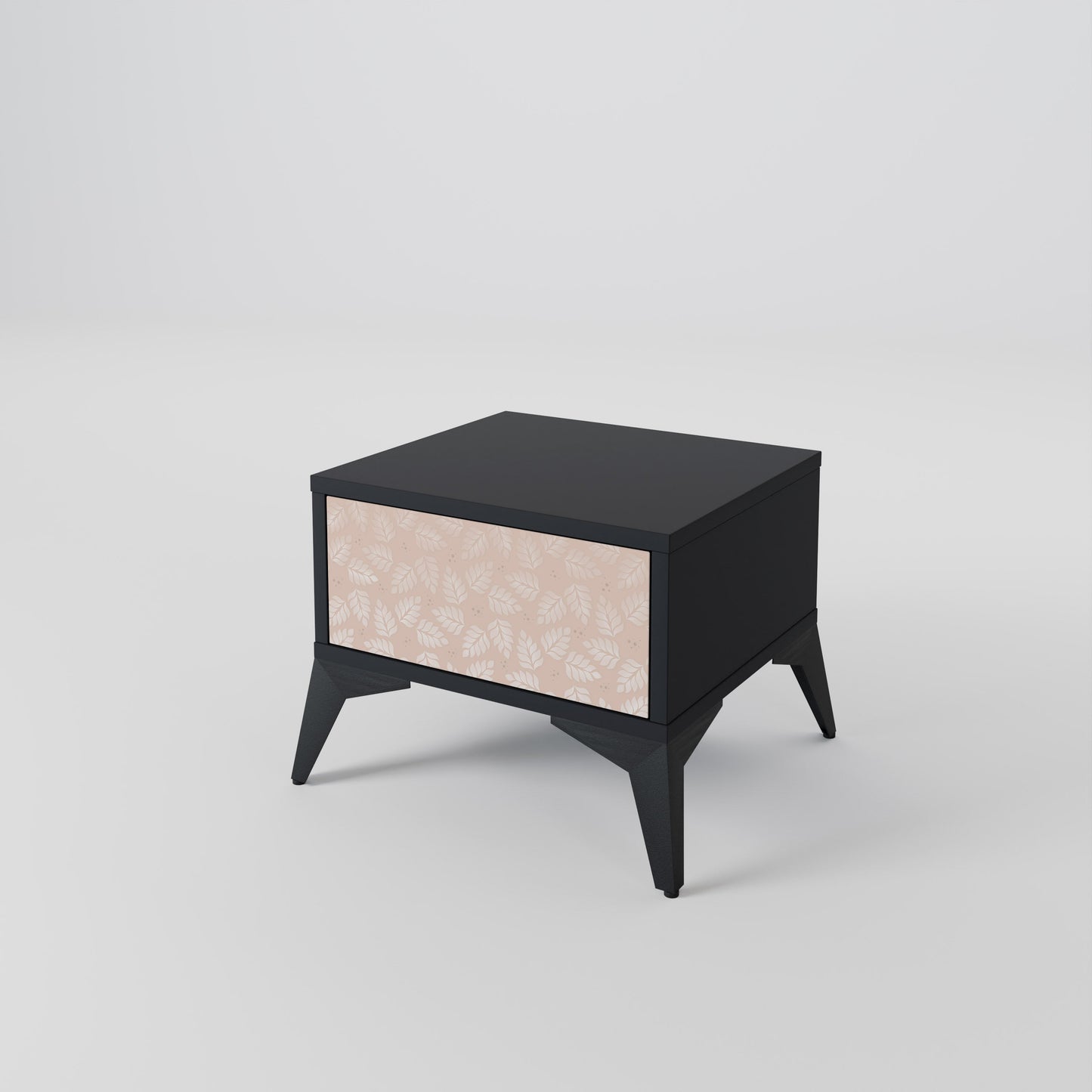 LEAVES ON BEIGE Nightstand in Black Finish