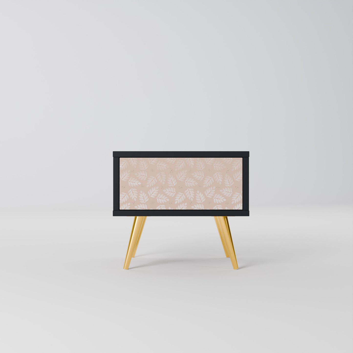 LEAVES ON BEIGE Nightstand in Black Finish