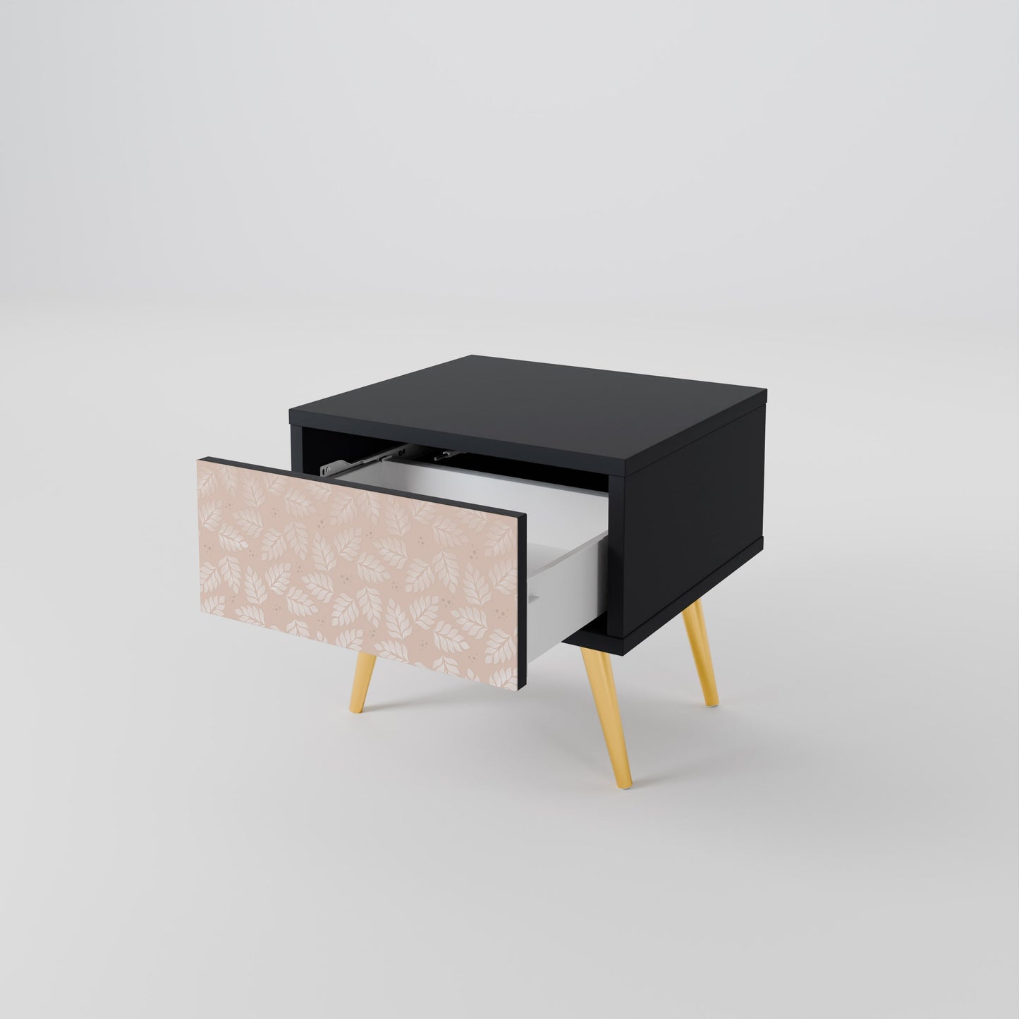 LEAVES ON BEIGE Nightstand in Black Finish
