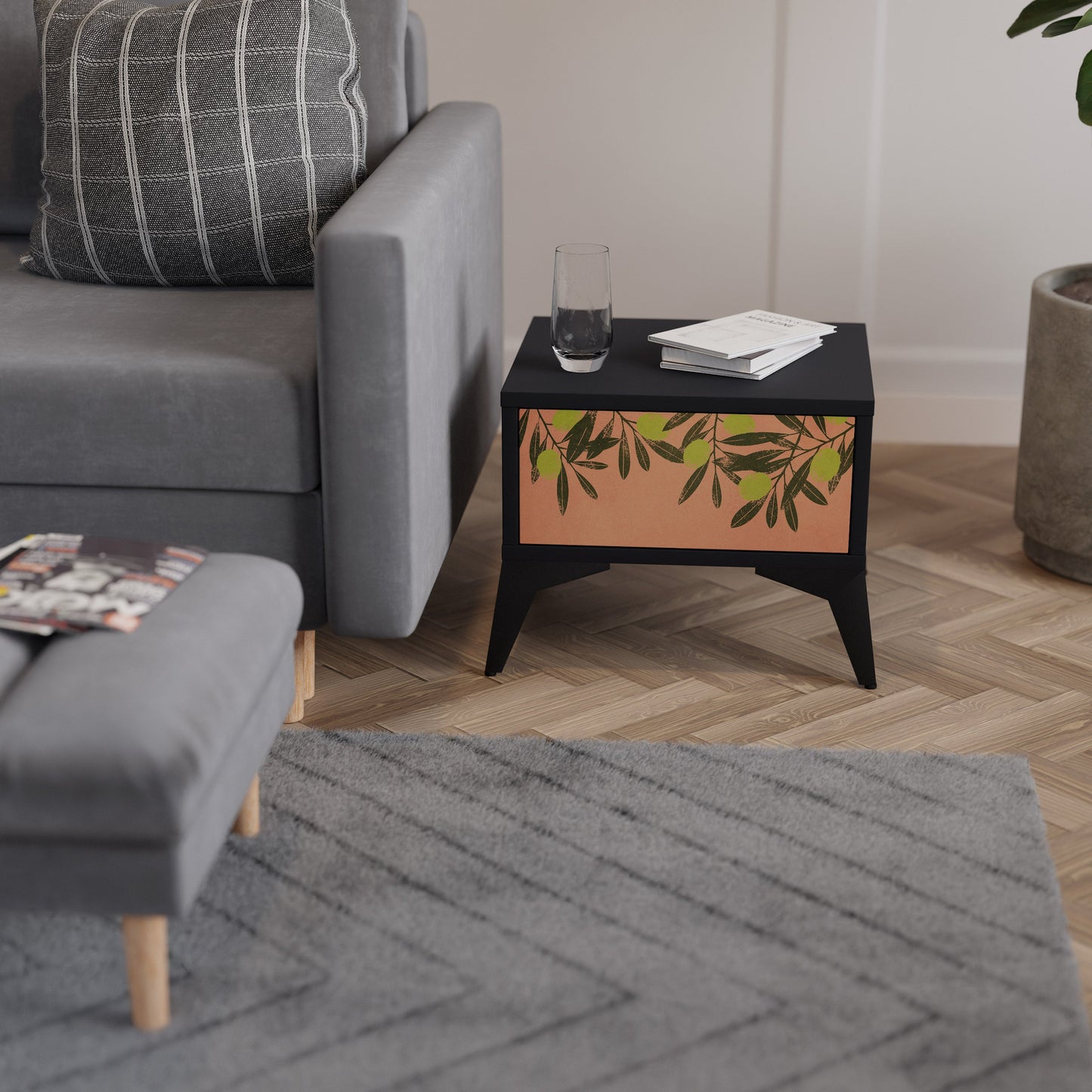 JUICY OLIVES Nightstand in Black Finish