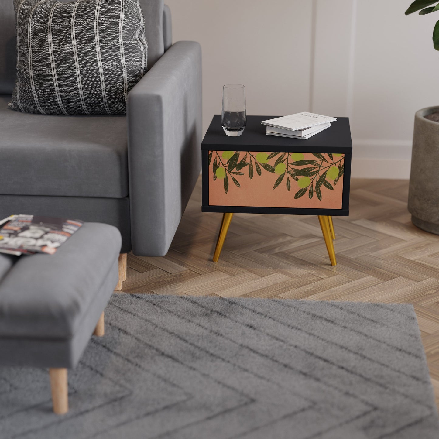 JUICY OLIVES Nightstand in Black Finish