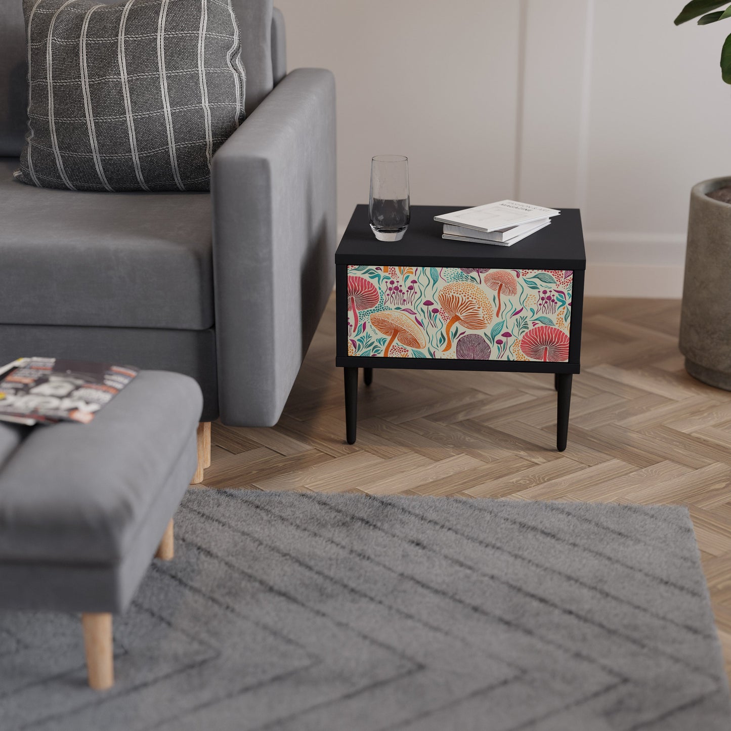 FUNGUS FANTASY Nightstand in Black Finish
