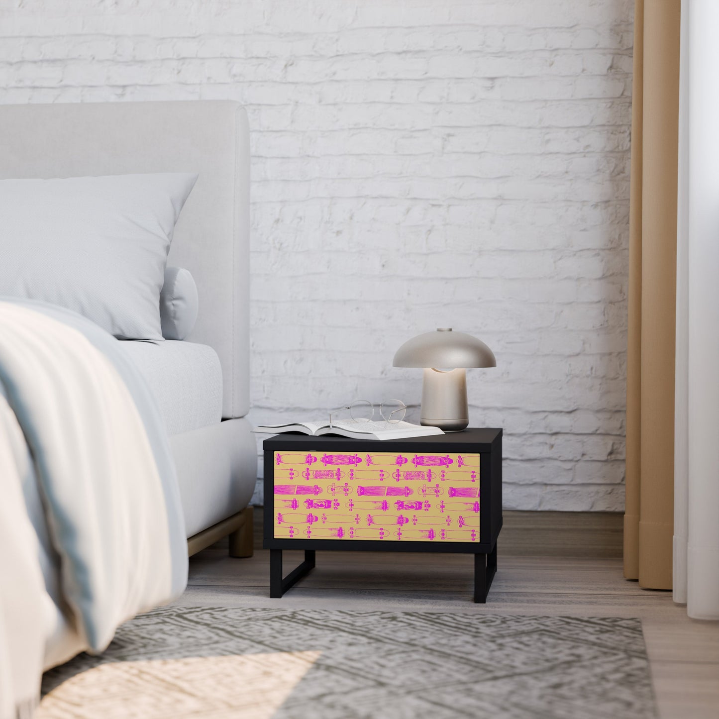 SKATEBOARD ARTISTRY Nightstand in Black Finish