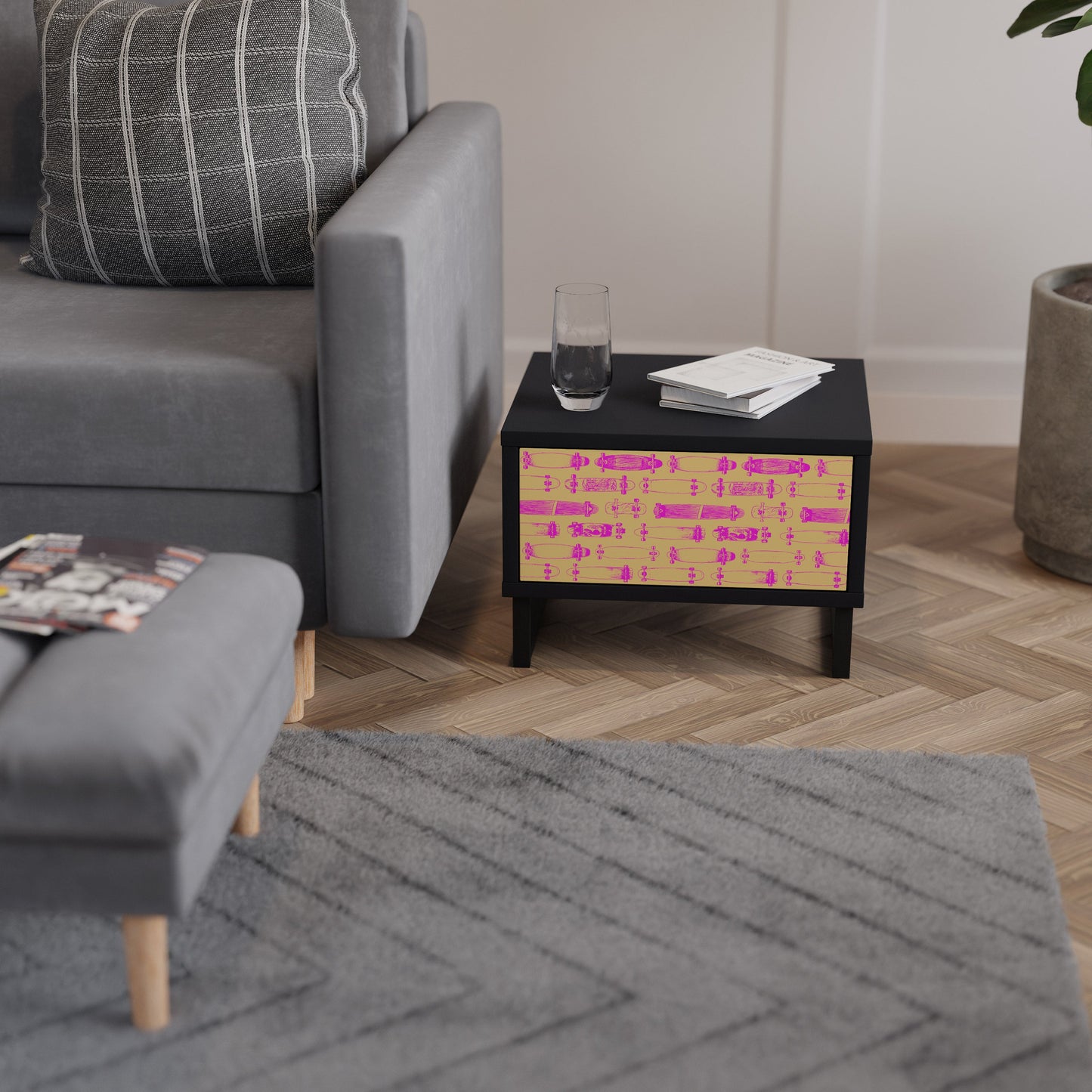 SKATEBOARD ARTISTRY Nightstand in Black Finish