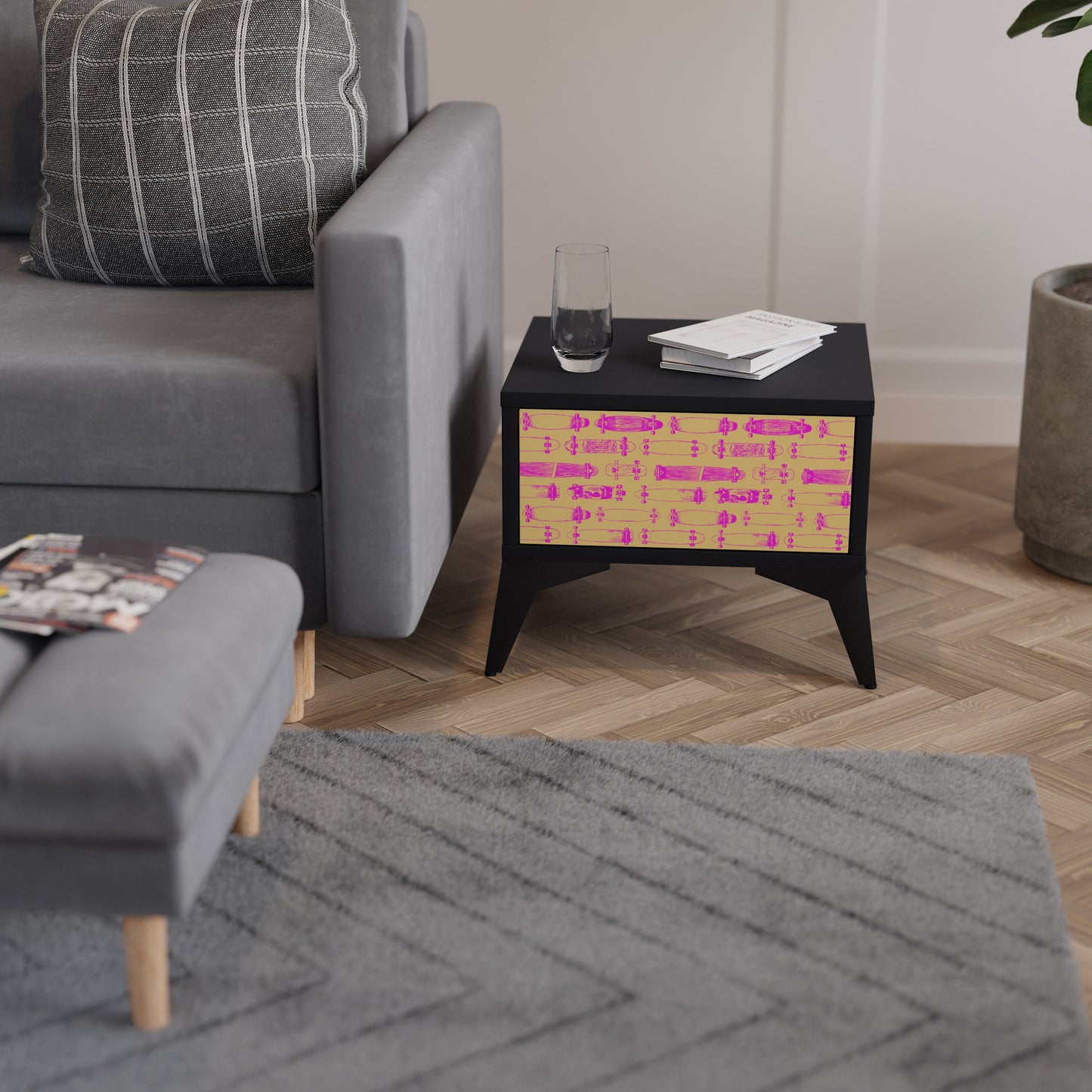 SKATEBOARD ARTISTRY Nightstand in Black Finish