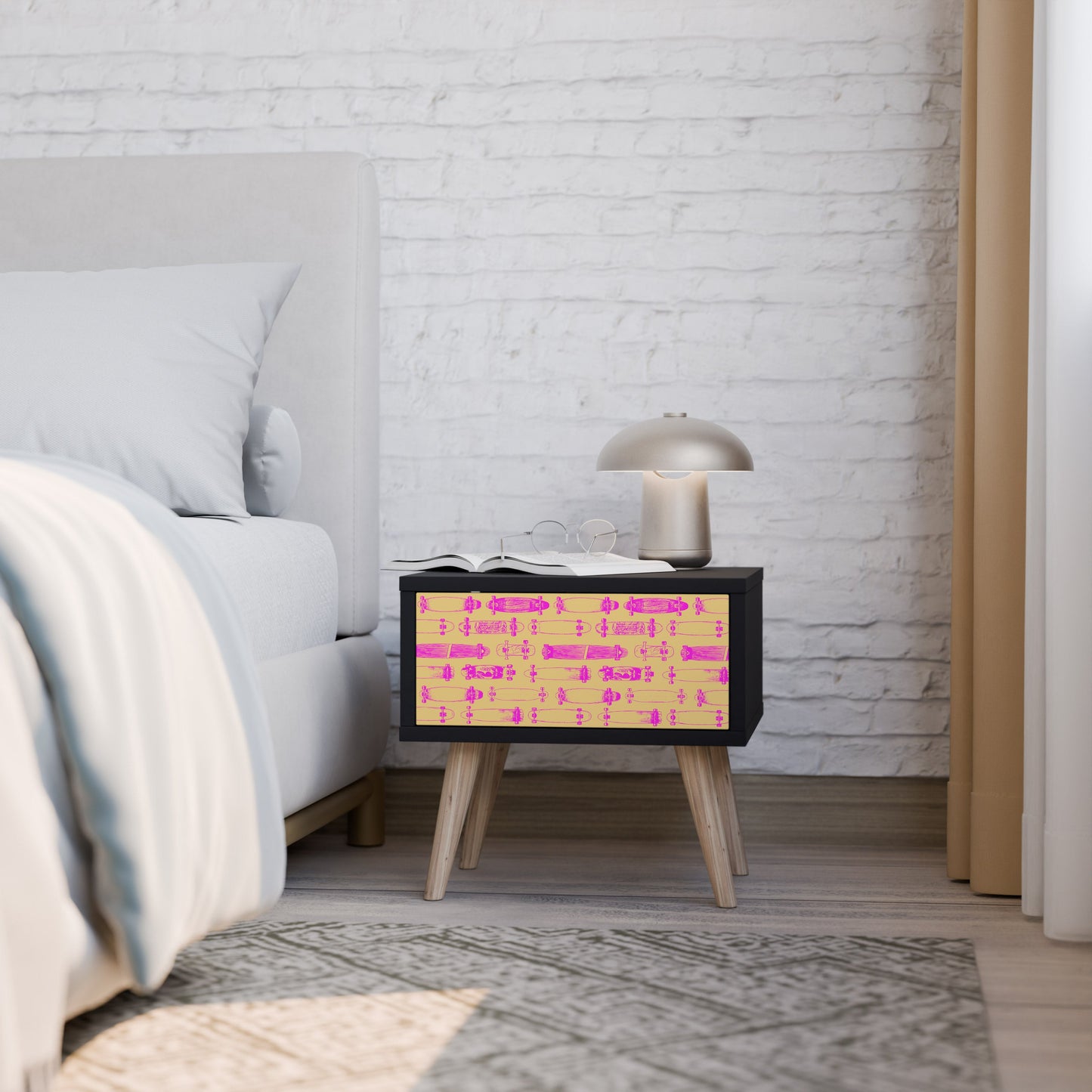 SKATEBOARD ARTISTRY Nightstand in Black Finish