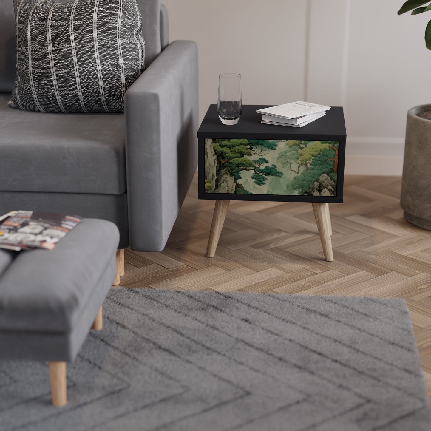 VERDURE ABYSS Nightstand in Black Finish