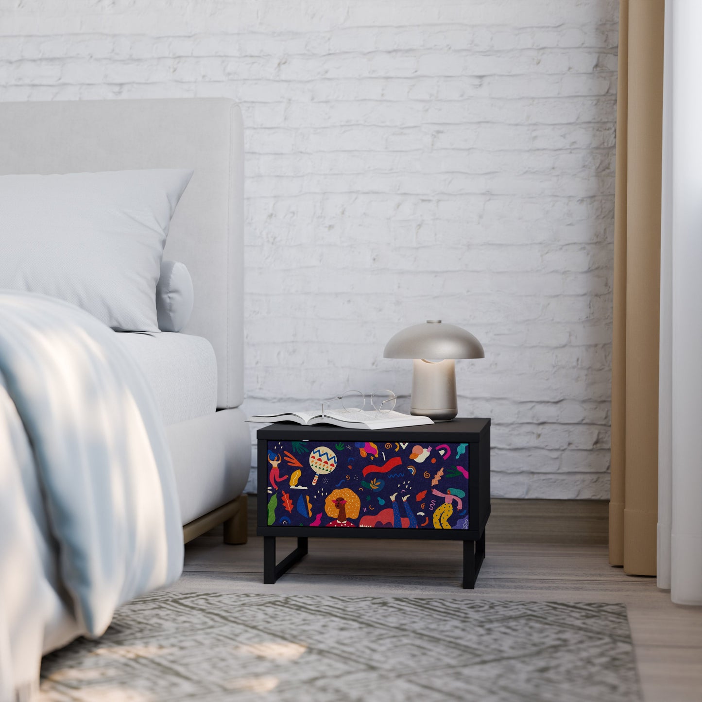 FESTIVE PLEASURES Nightstand in Black Finish
