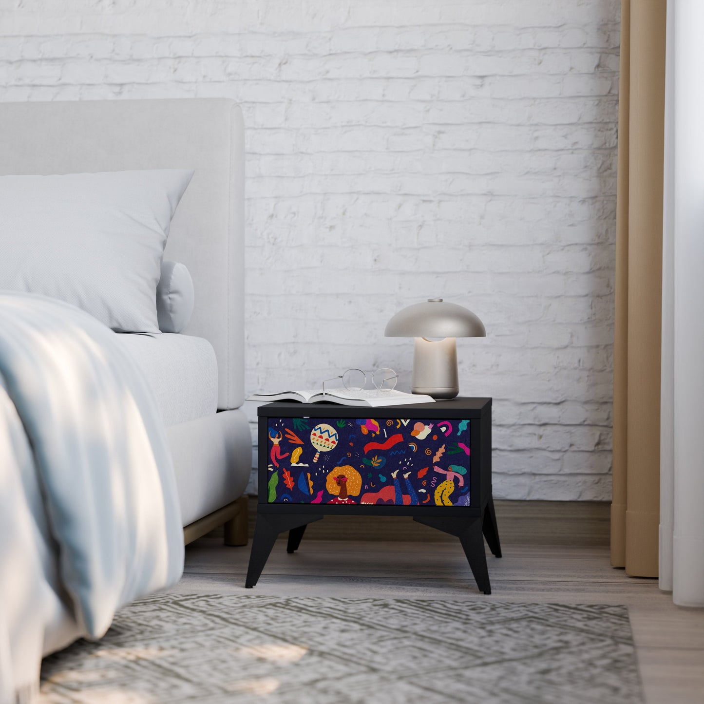 FESTIVE PLEASURES Nightstand in Black Finish