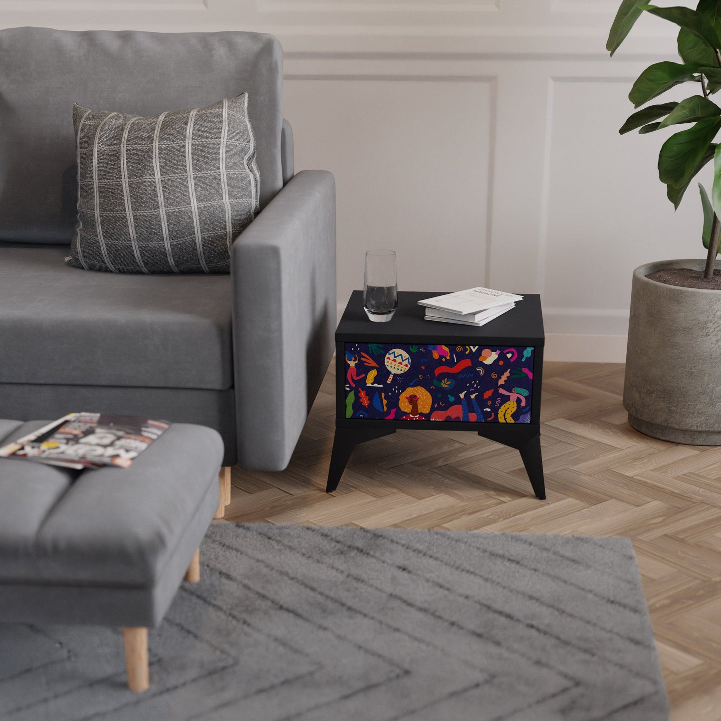 FESTIVE PLEASURES Nightstand in Black Finish