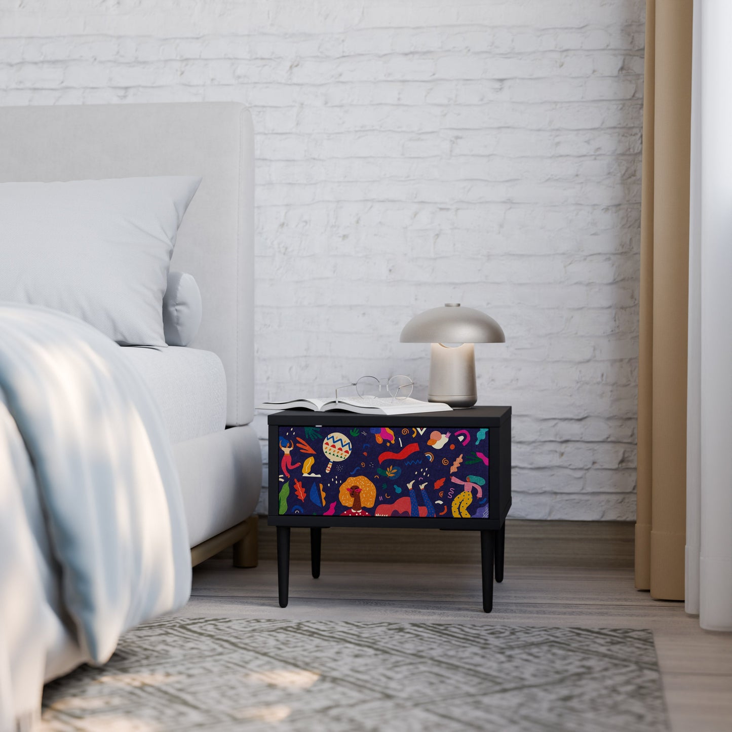 FESTIVE PLEASURES Nightstand in Black Finish