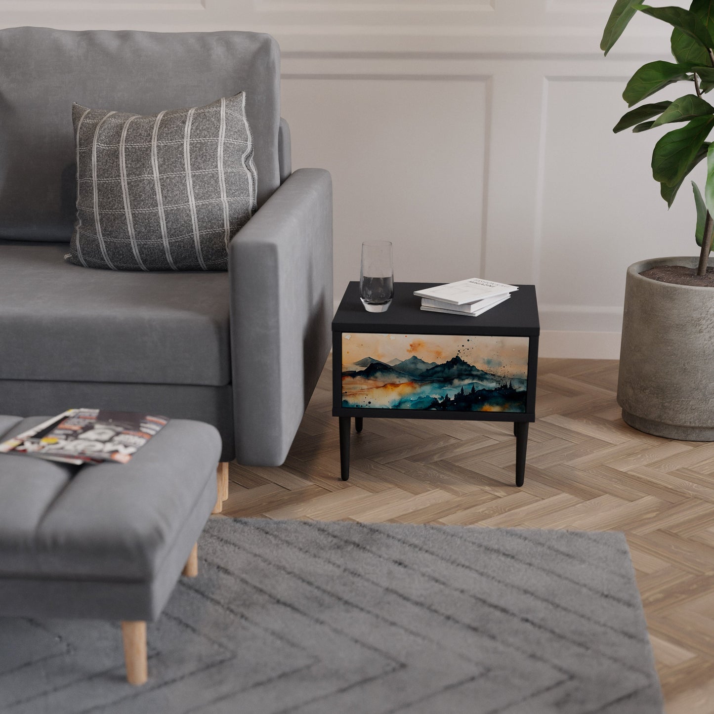 OMINOUS MOUNTAINS Nightstand in Black Finish