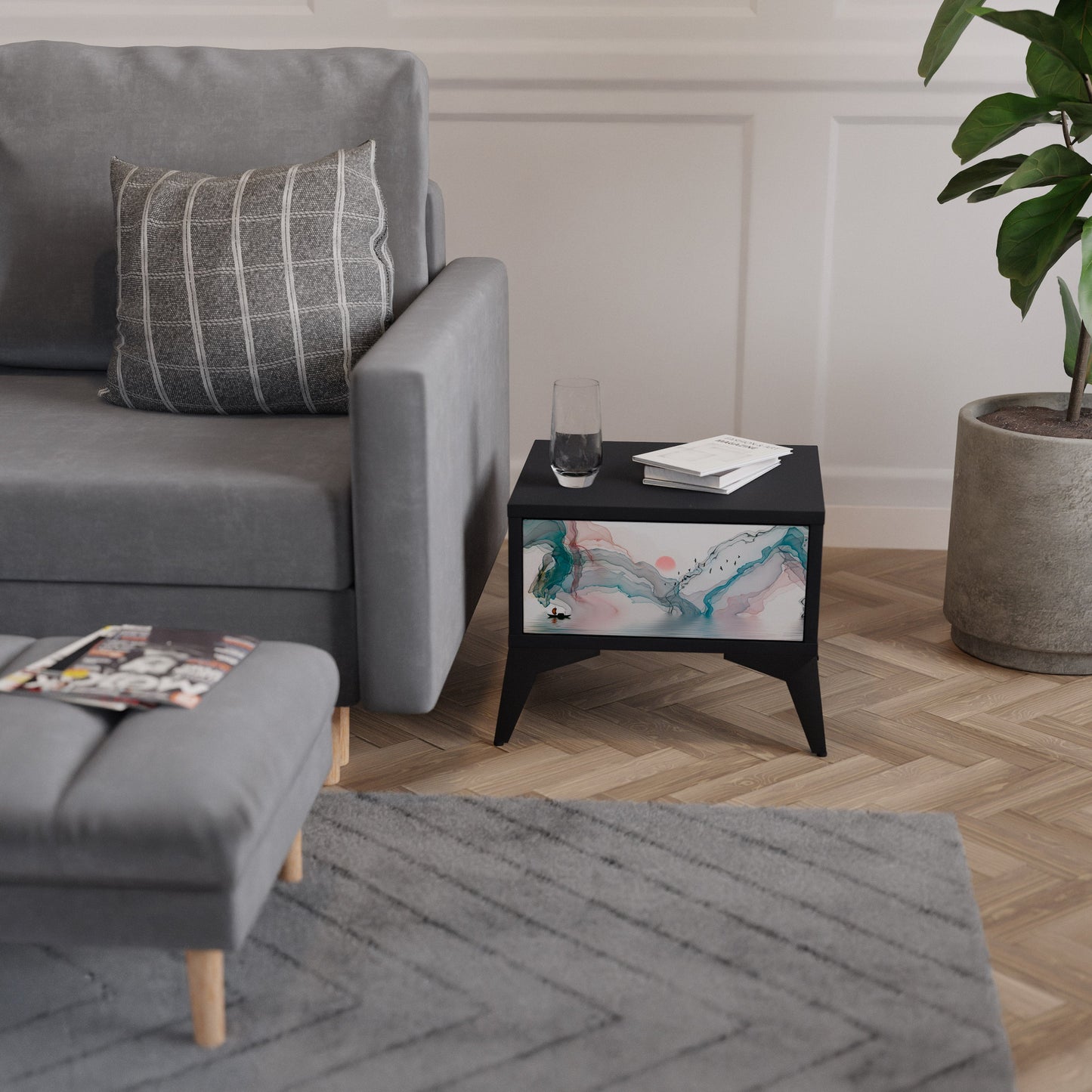 VELVET CROSSING Nightstand in Black Finish