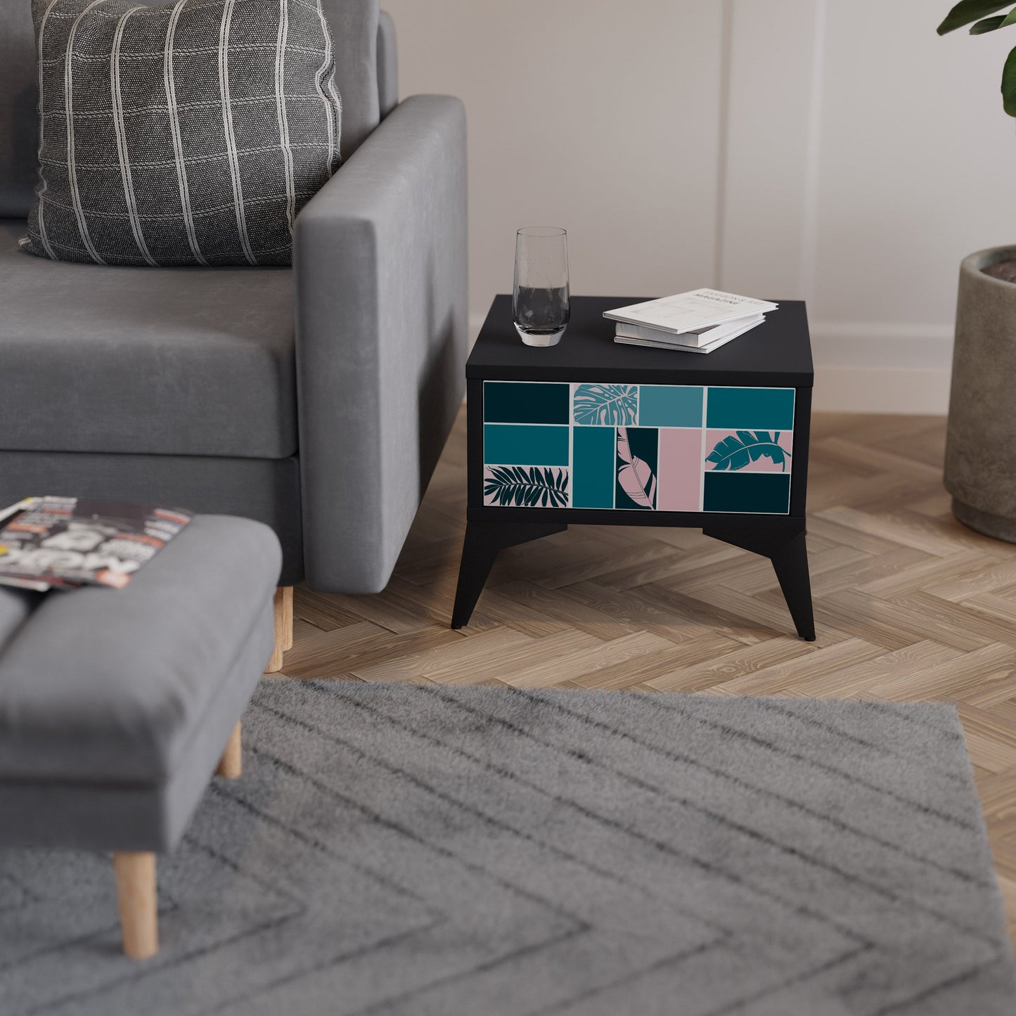 COMBINATION OF SHAPES Nightstand in Black Finish