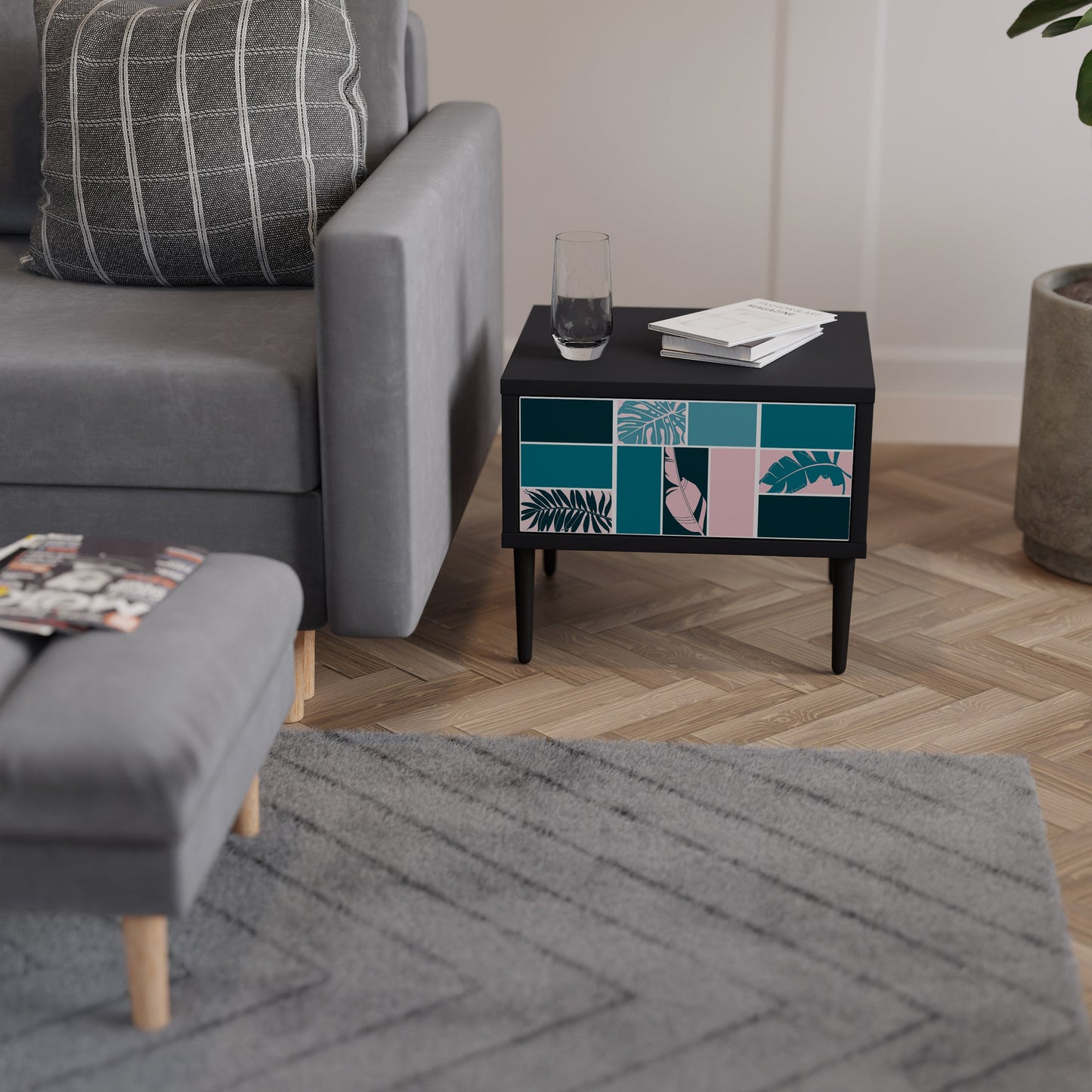 COMBINATION OF SHAPES Nightstand in Black Finish