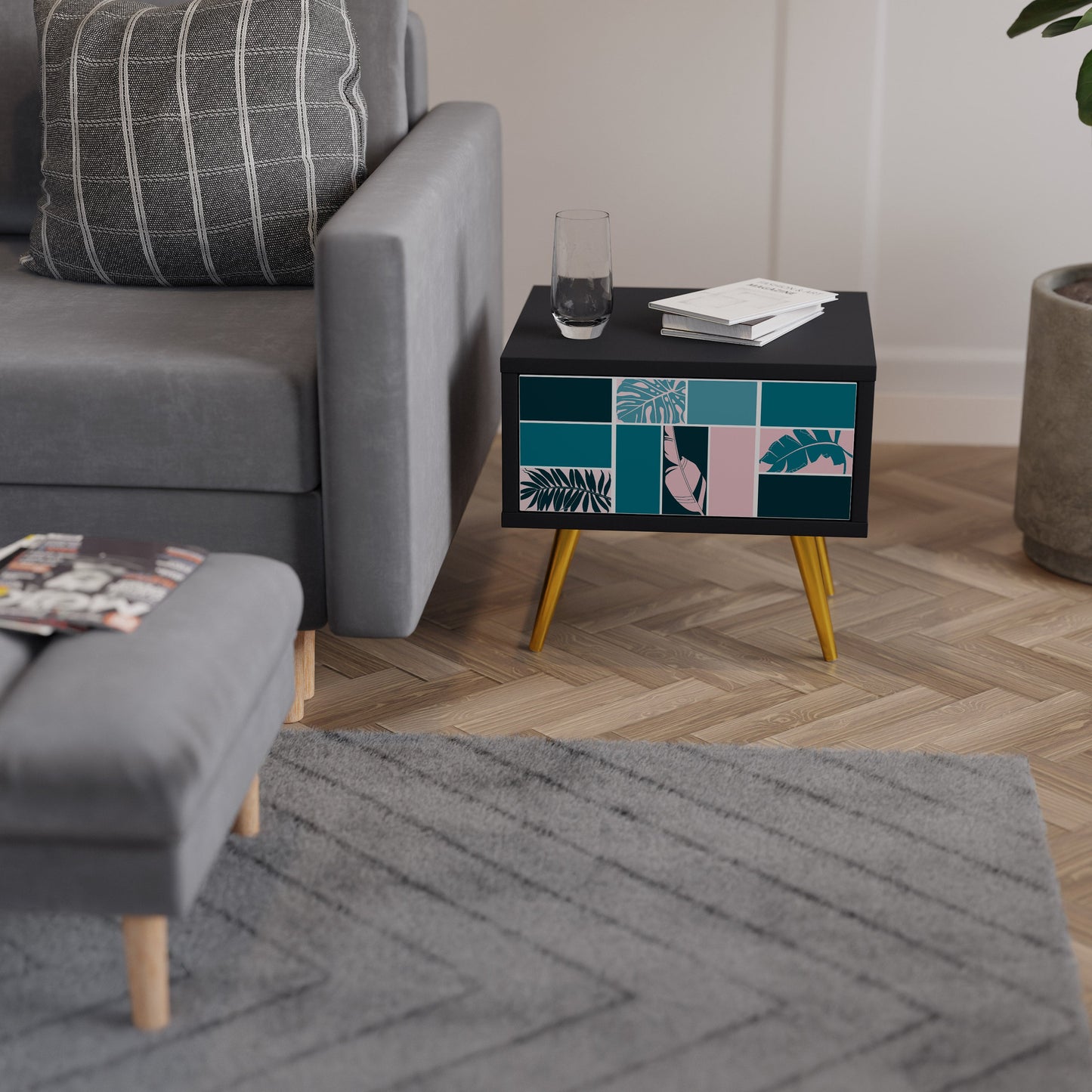 COMBINATION OF SHAPES Nightstand in Black Finish