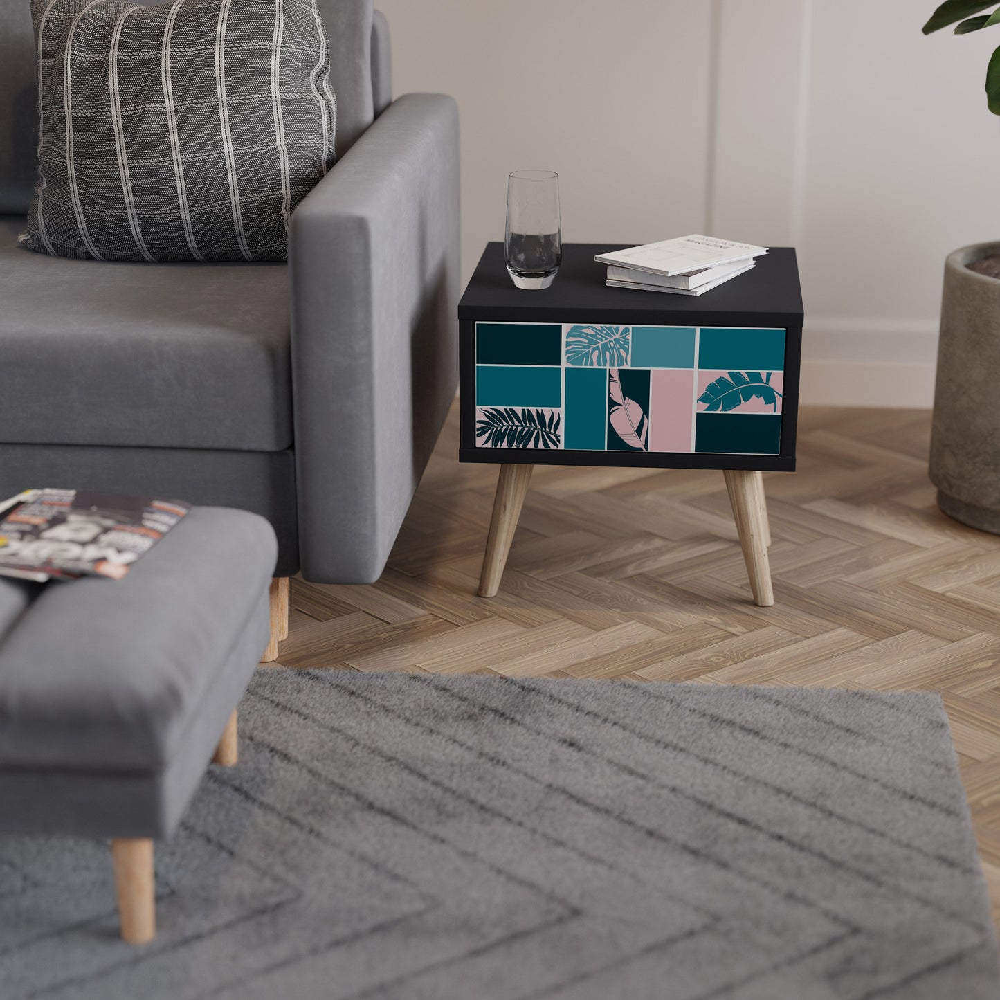 COMBINATION OF SHAPES Nightstand in Black Finish