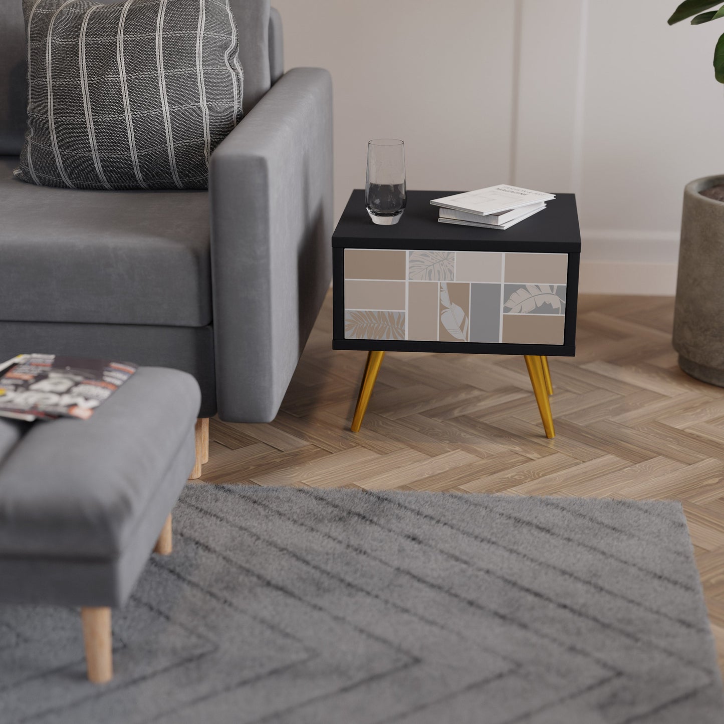 TROPICAL SHAPES Nightstand in Black Finish