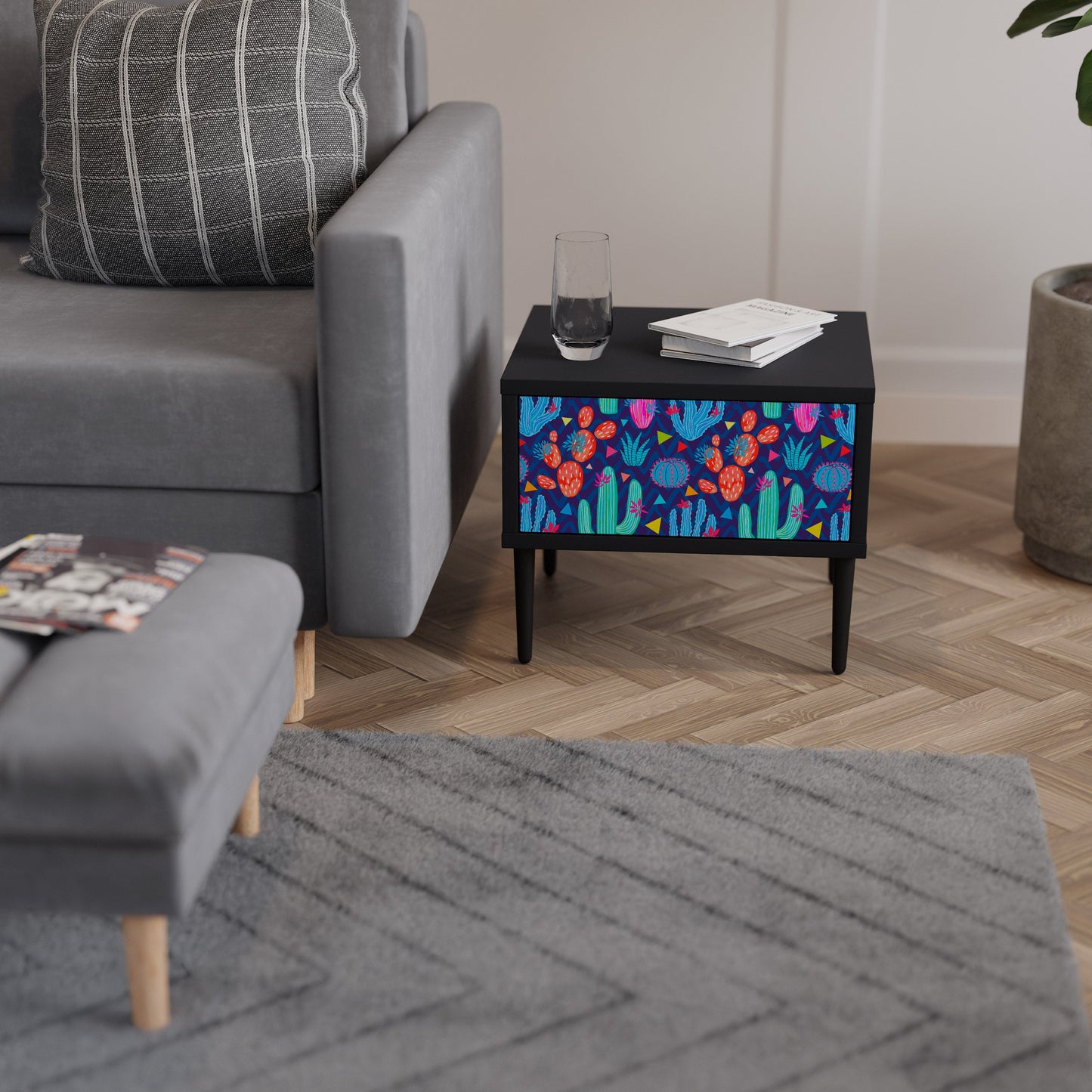 CACTUS VIBES Nightstand in Black Finish