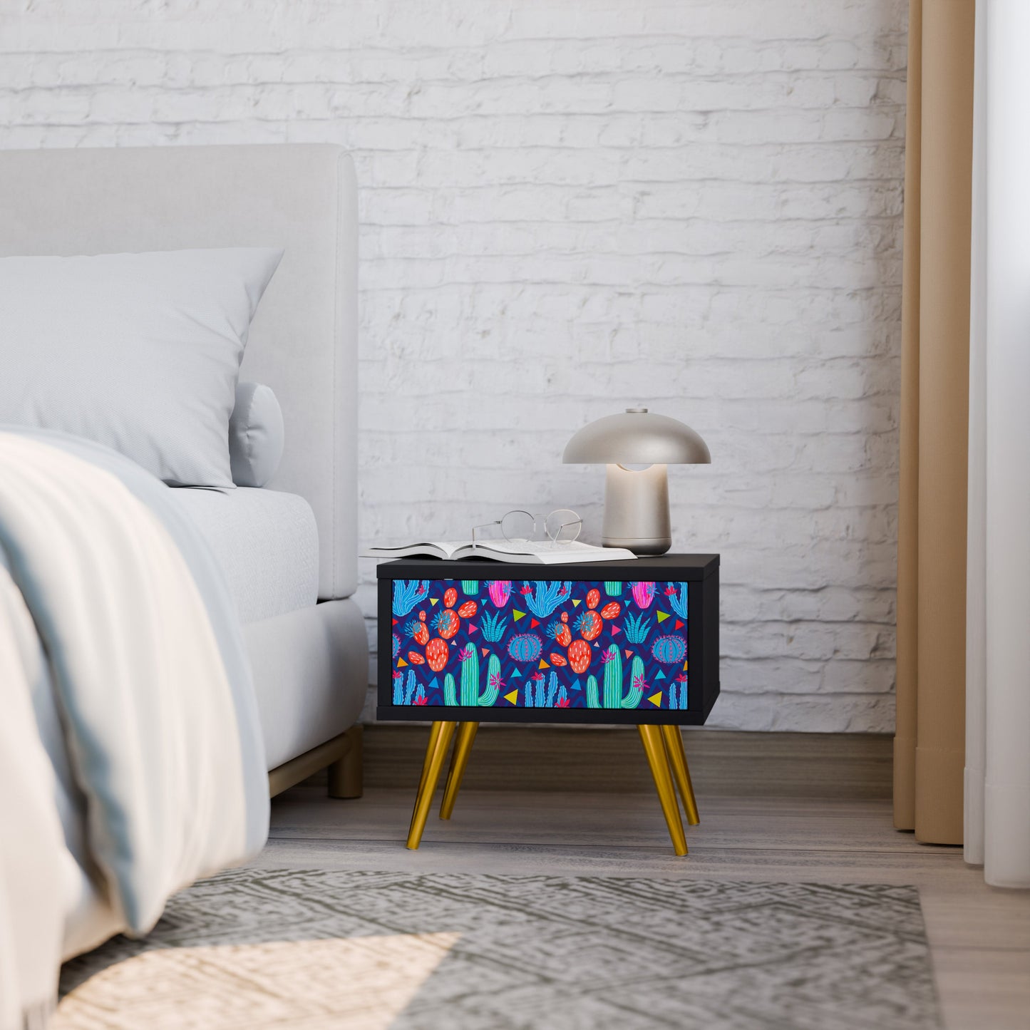 CACTUS VIBES Nightstand in Black Finish