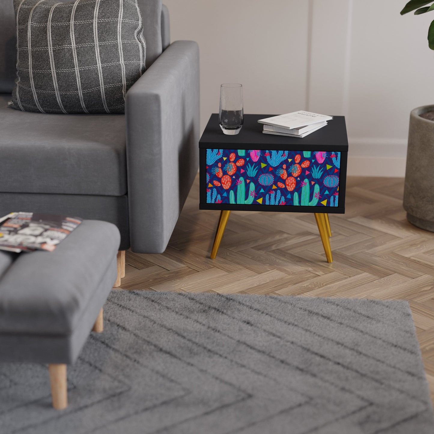 CACTUS VIBES Nightstand in Black Finish