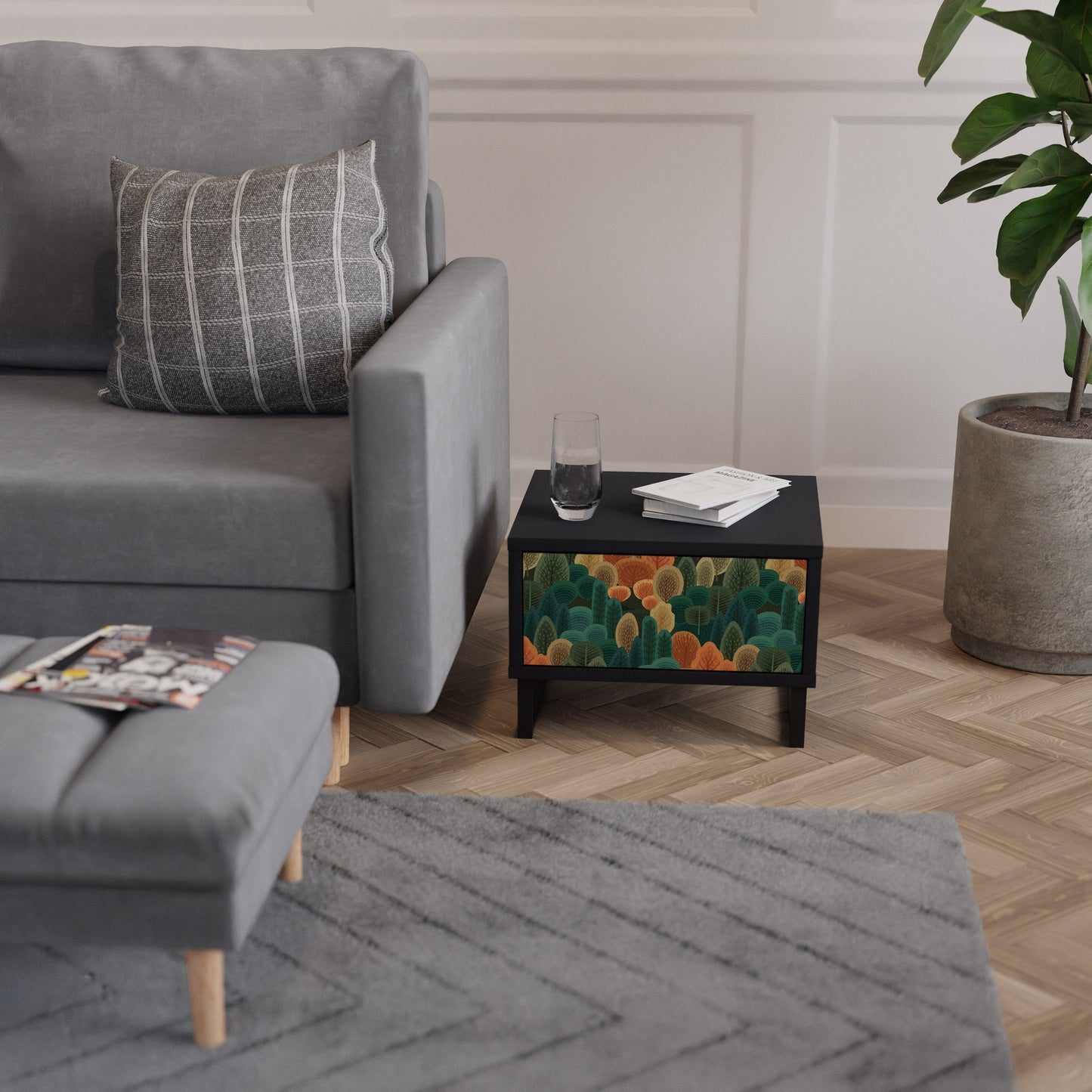 AUTUMN KALEIDOSCOPE Nightstand in Black Finish