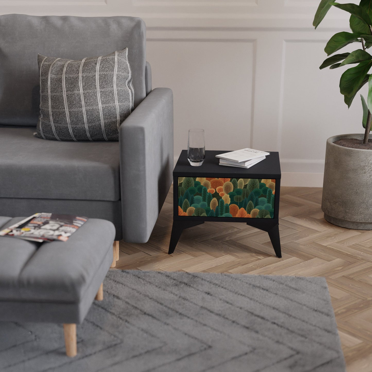 AUTUMN KALEIDOSCOPE Nightstand in Black Finish