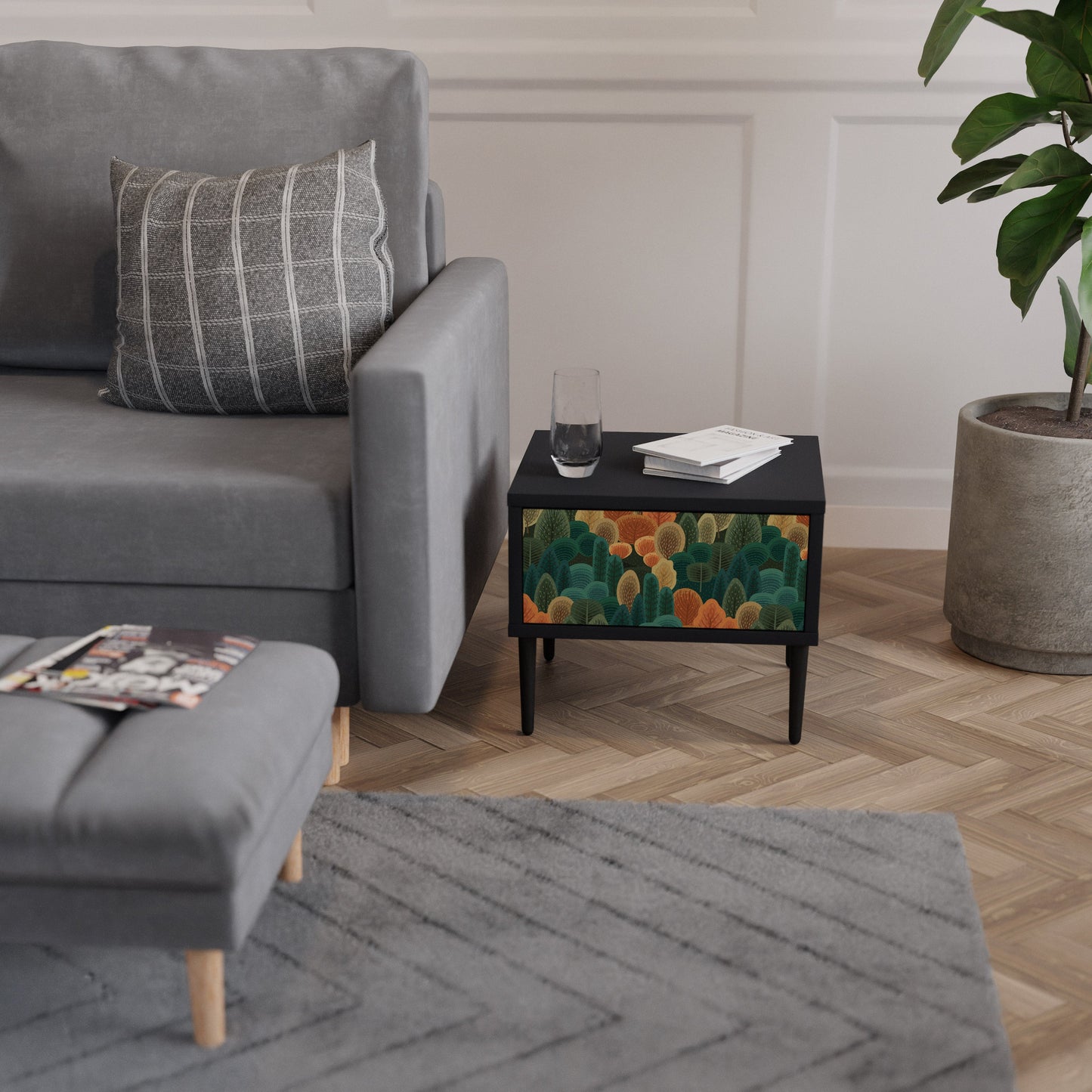 AUTUMN KALEIDOSCOPE Nightstand in Black Finish