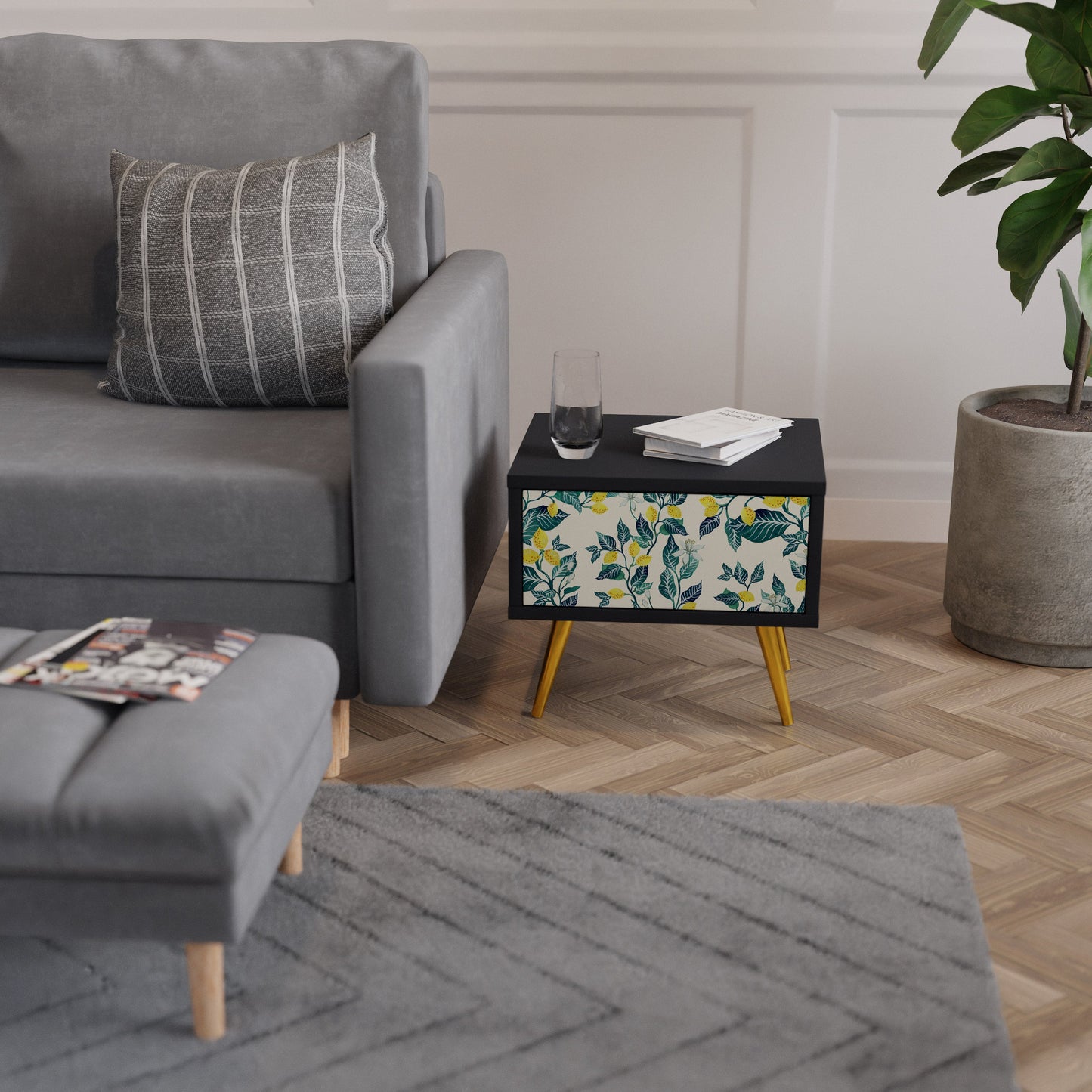 LEMON TREE Nightstand in Black Finish