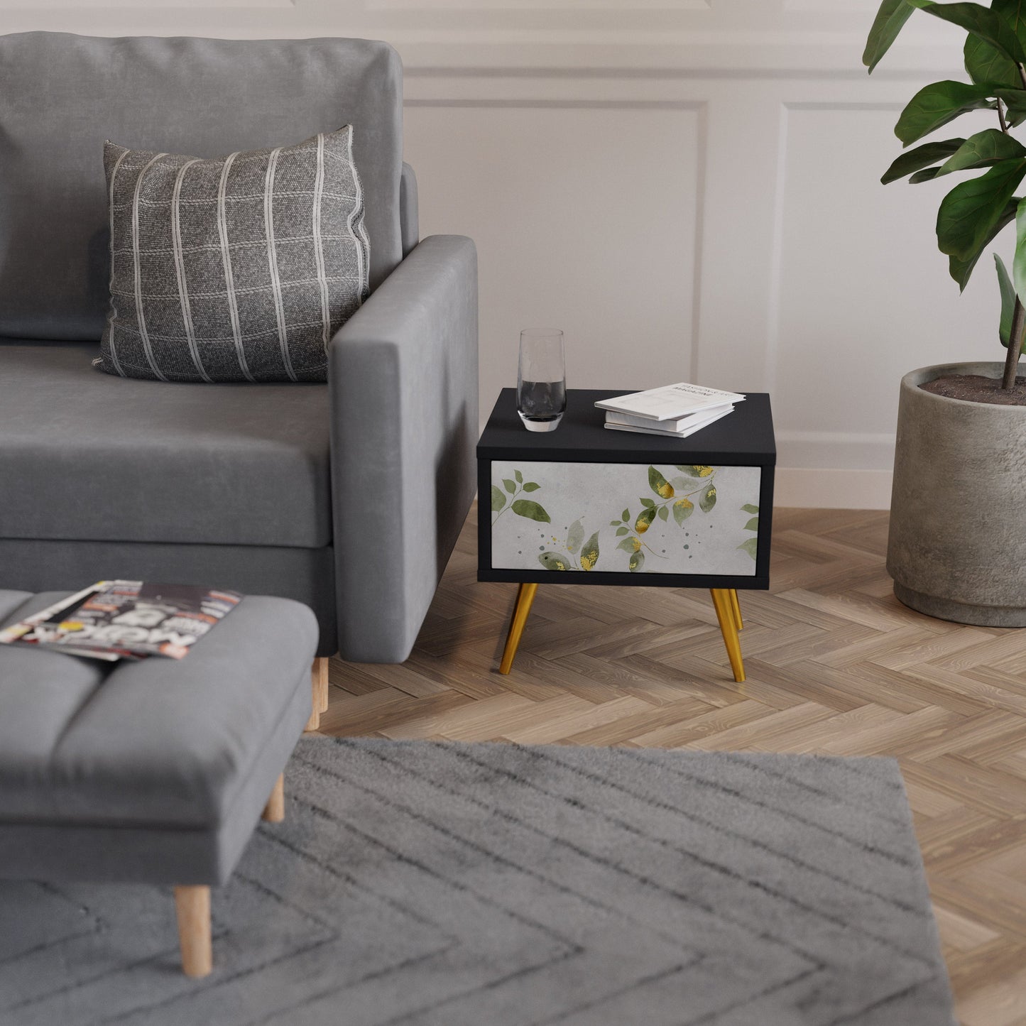 ELEGANT BOTANICS Nightstand in Black Finish