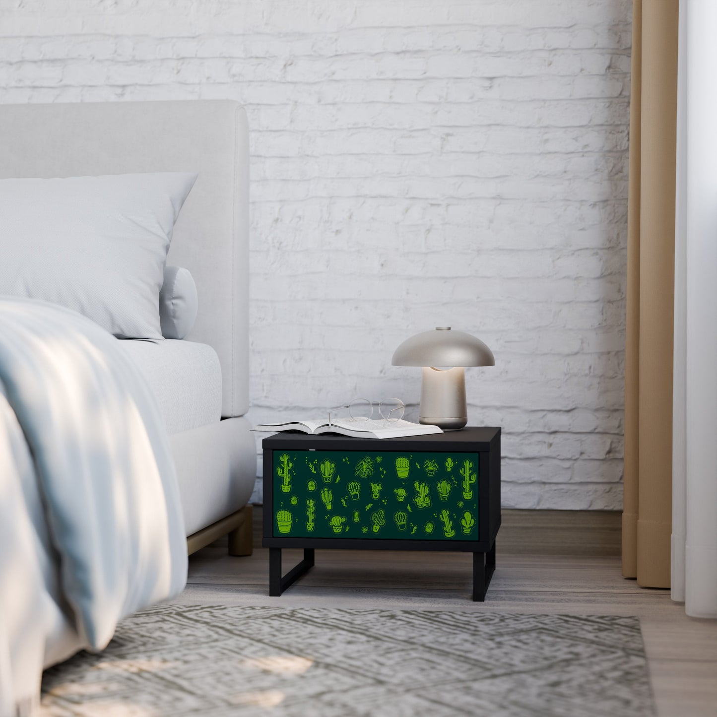 DESERT GREEN Nightstand in Black Finish