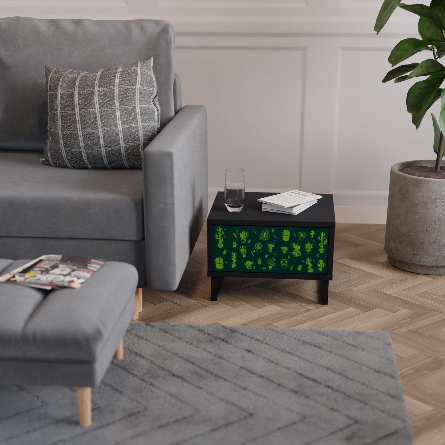 DESERT GREEN Nightstand in Black Finish