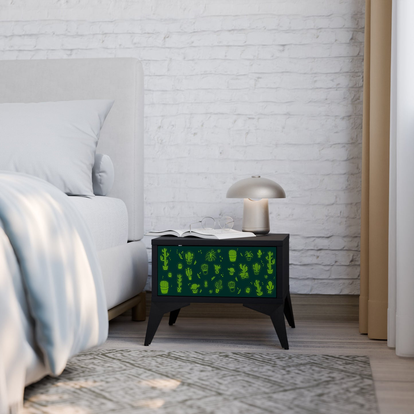 DESERT GREEN Nightstand in Black Finish