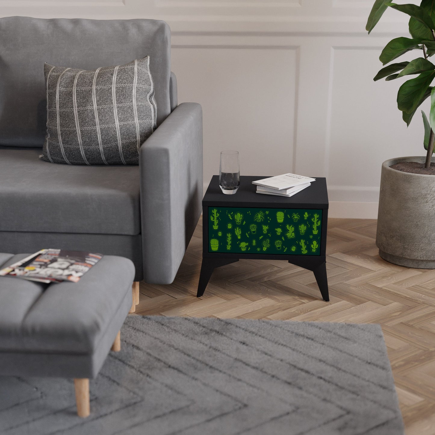 DESERT GREEN Nightstand in Black Finish