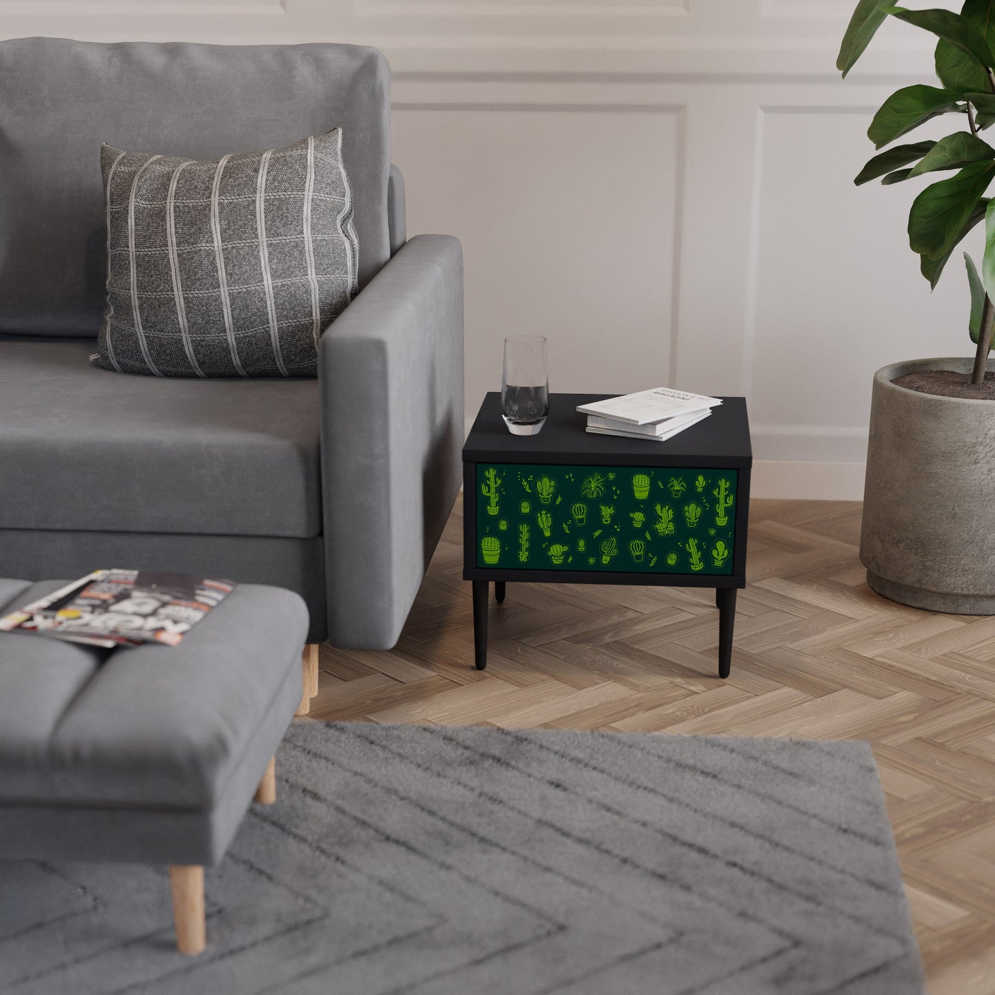 DESERT GREEN Nightstand in Black Finish