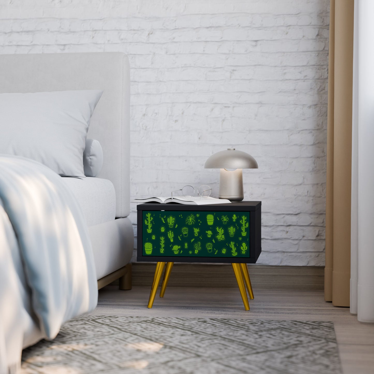 DESERT GREEN Nightstand in Black Finish