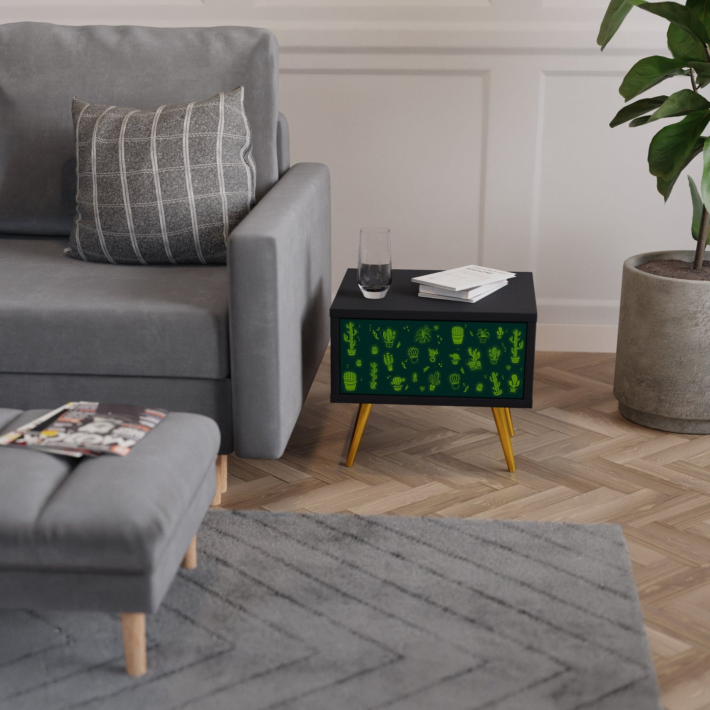 DESERT GREEN Nightstand in Black Finish