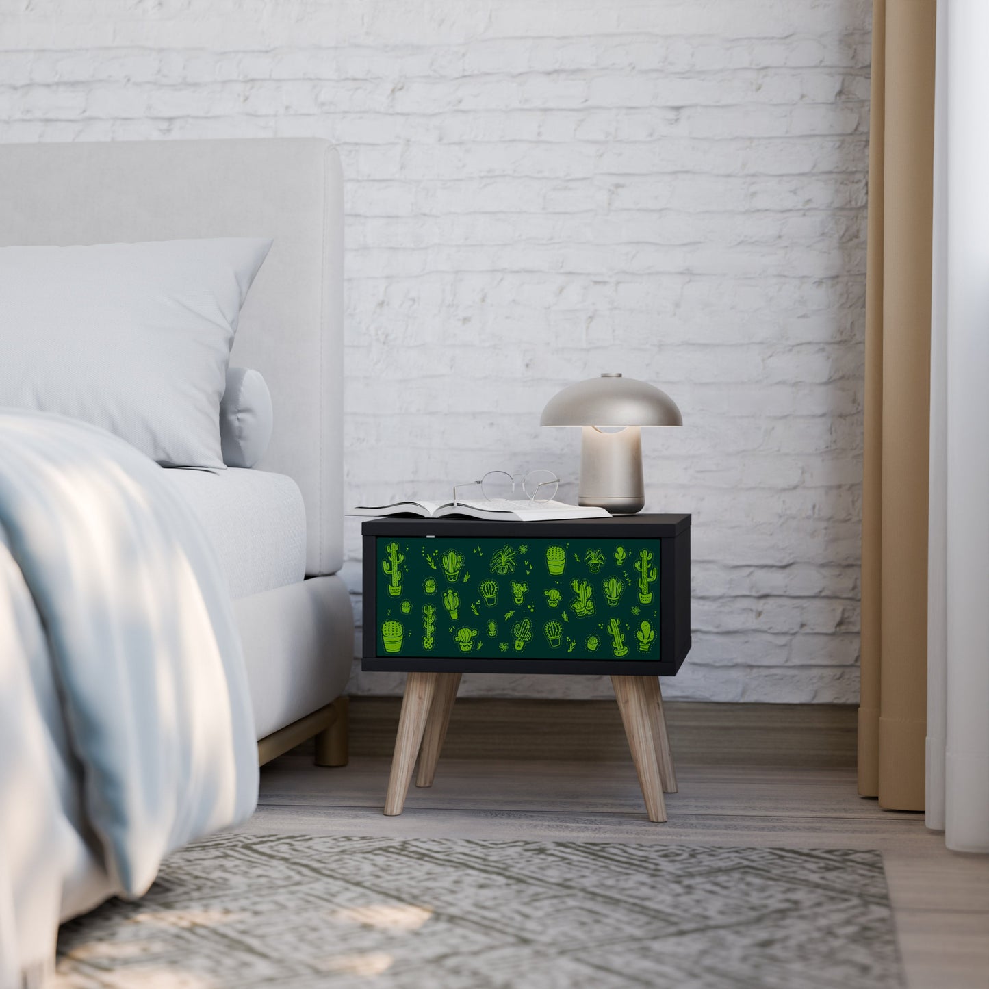 DESERT GREEN Nightstand in Black Finish