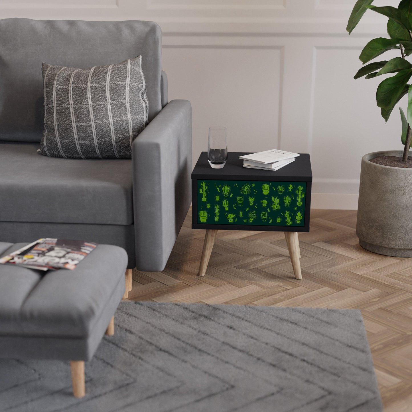 DESERT GREEN Nightstand in Black Finish