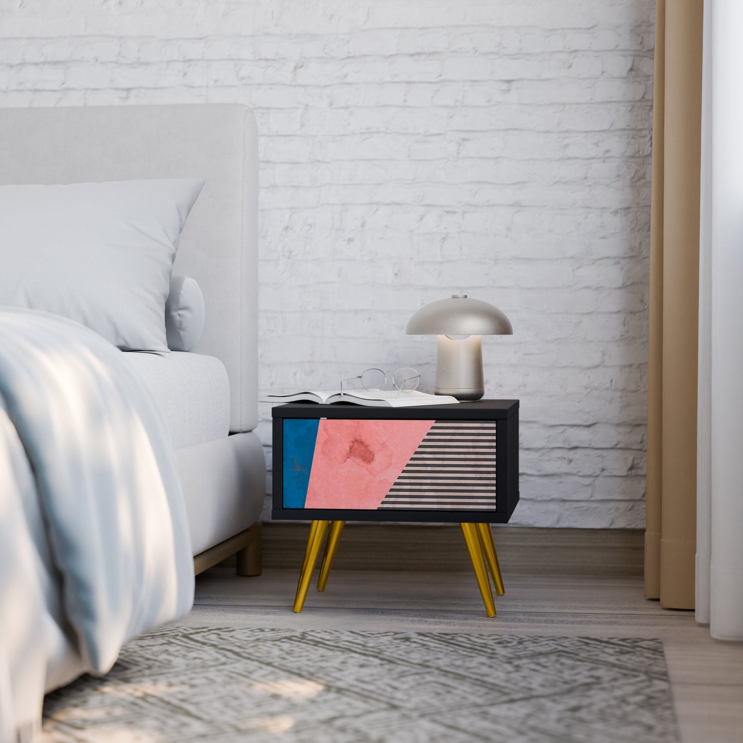 GLAMOROUS STRIPE nattduksbord i svart finish