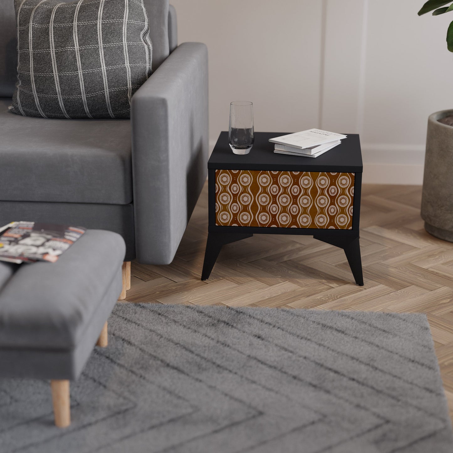 Nattduksbord BROWN EYES i svart finish
