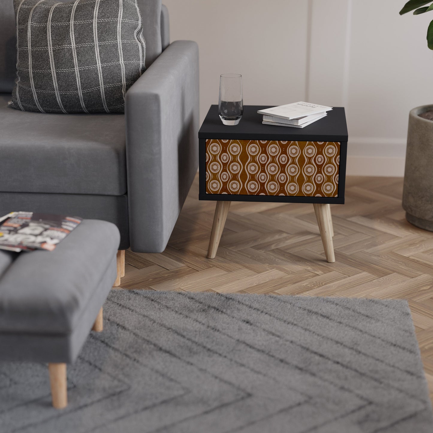 Nattduksbord BROWN EYES i svart finish