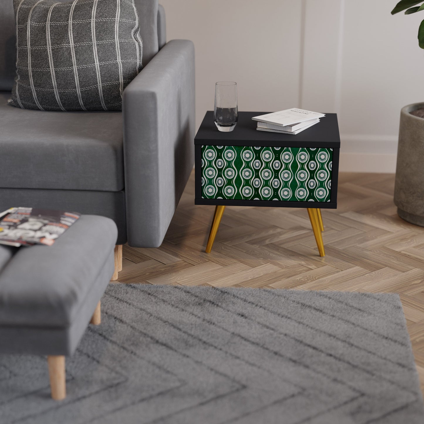 GREEN EYES nattduksbord i svart finish