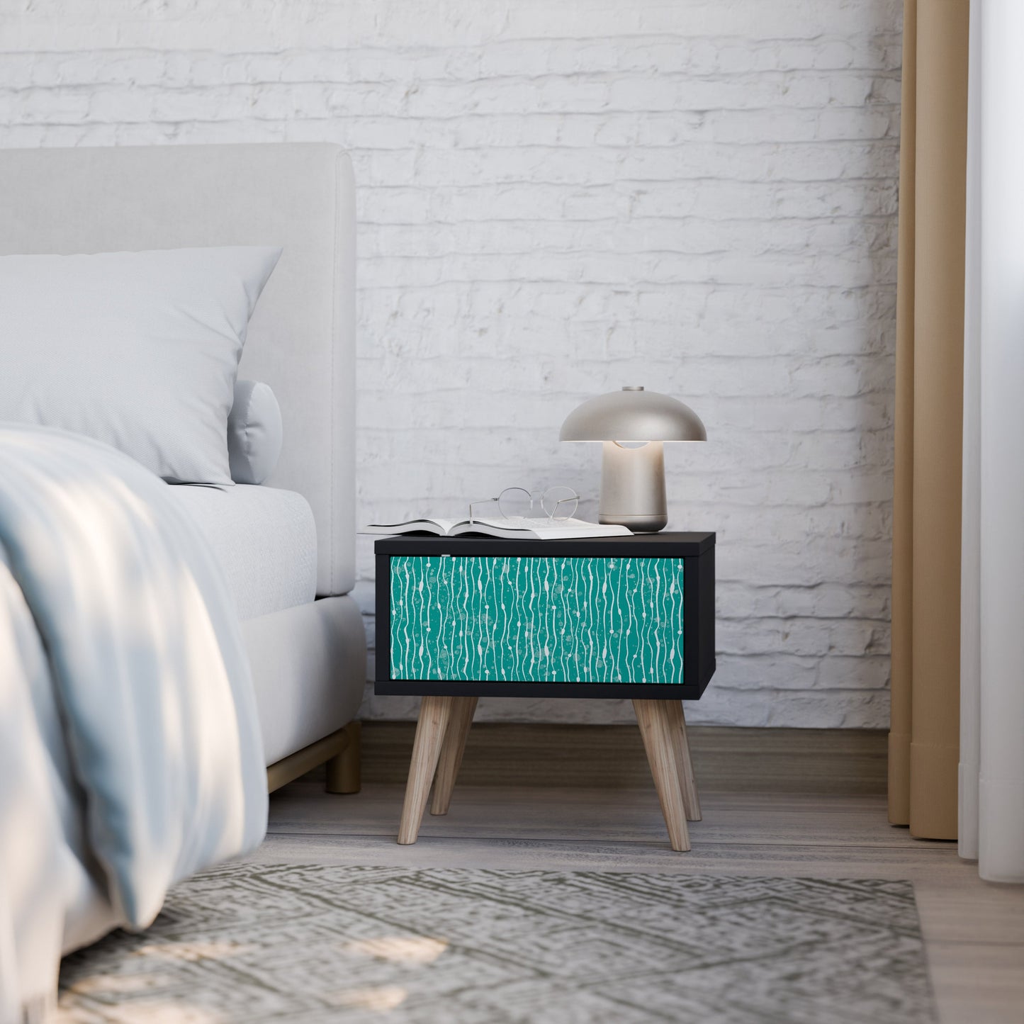 TURQUOISE RAIN Nightstand in Black Finish