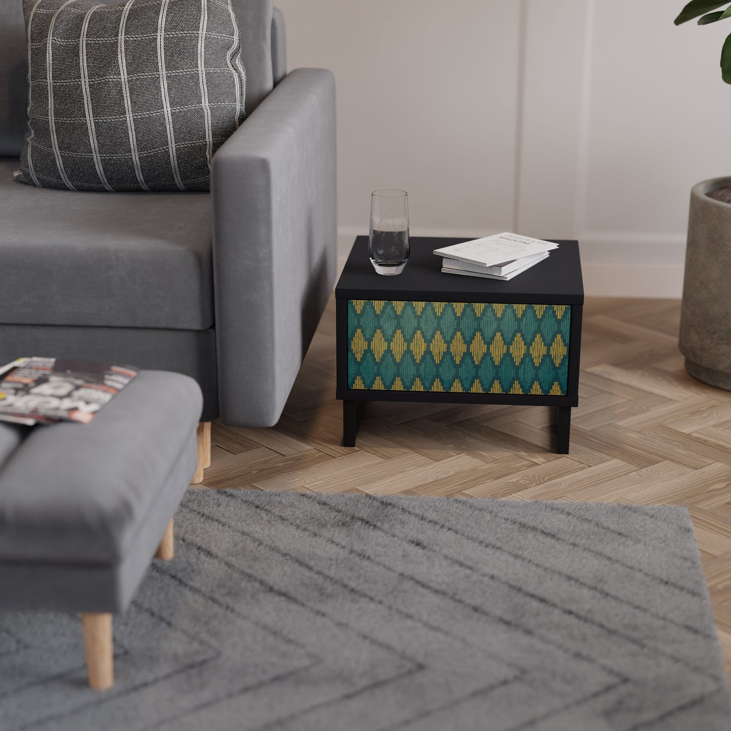 POLYGONS Nightstand in Black Finish