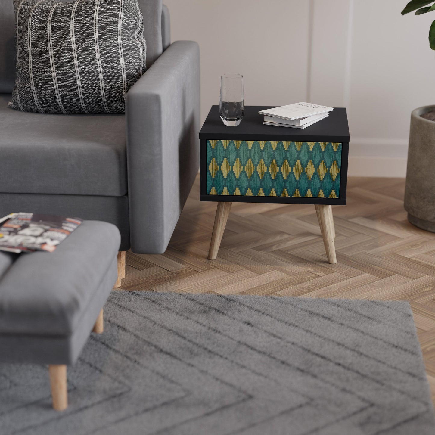 POLYGONS Nightstand in Black Finish